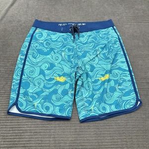 William Muarry The Rough Life Board Shorts Men 32 Blue Polyester Beach Weekend.
